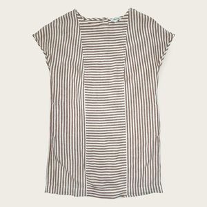 Madewell Brown & Cream Stripe-Play Button-Back Linen Shift Dress Size Small